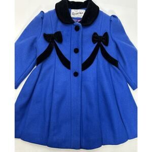 VTG Rothschild Union Made Girl’s Wool Coat – Royal Blue & Velvet – Size 3T 🇺🇸